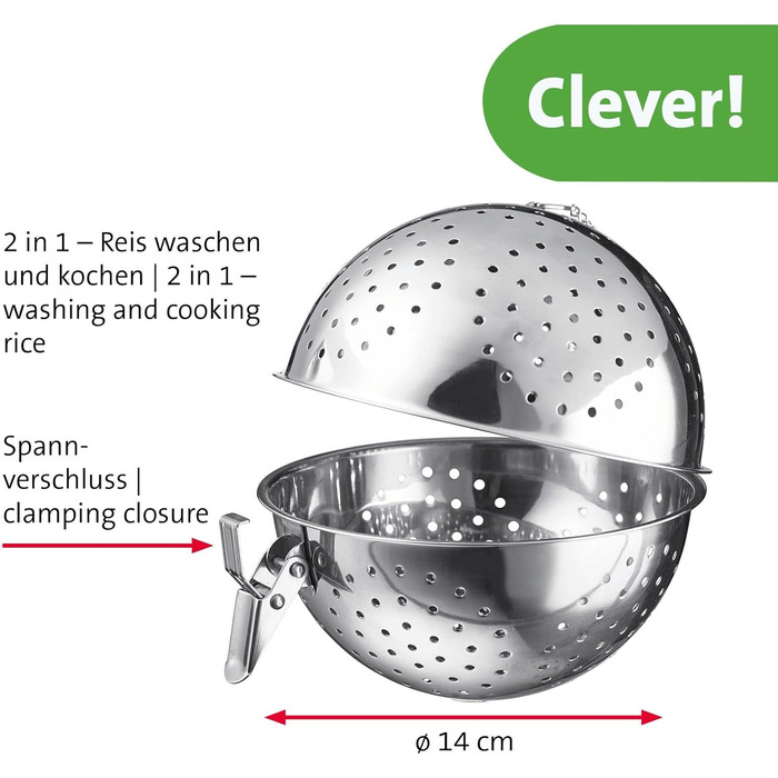 Westmark Rice Ball – practical sieve for cooking rice, ideal for preparing sushi, jasmine or basmati rice, also usable as a spice sieve – stainless steel, 1 liter