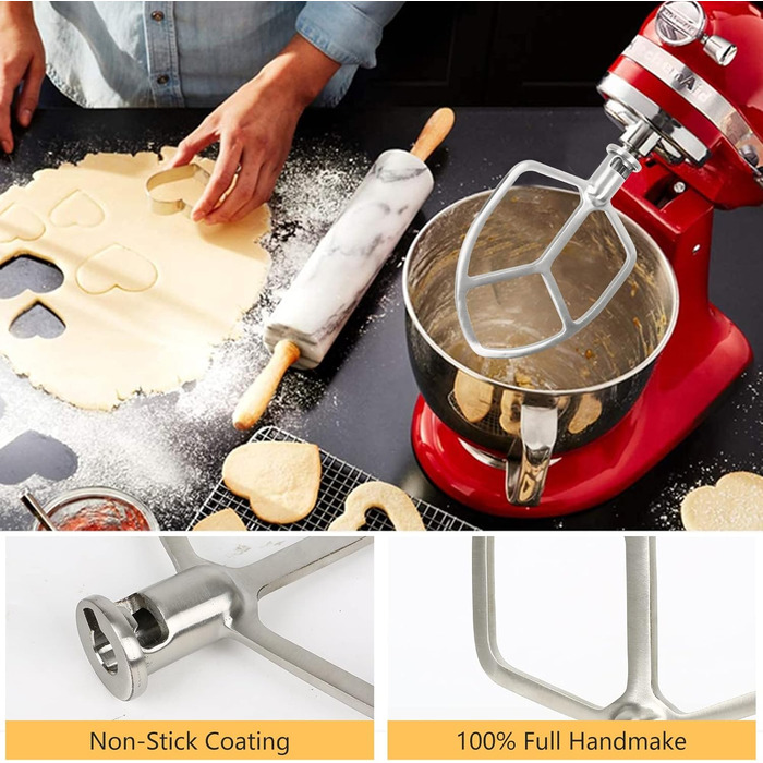 Насадка-плоский міксер з нержавіючої сталі для KitchenAid 5-6 кварт, для міксерів з підйомним або нахильним механізмом, для випічки, тіста, посудомийна машина