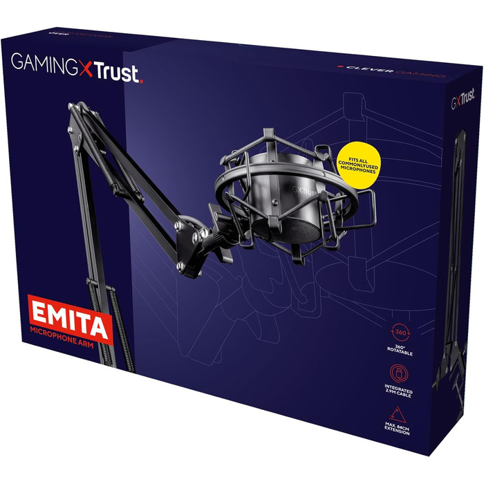 Trust Gaming GXT 253 Emita: мікрофонний кріплення-планка, стійка для мікрофона, регульована, з кабелем 290 см, чорний