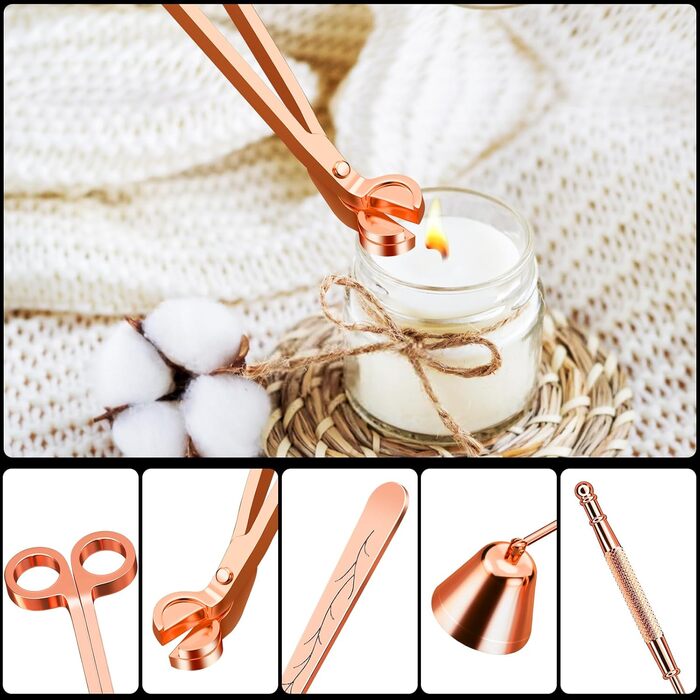Candle Snuffer and Wick Trimmer Accessory Set (Rose Gold)