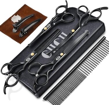 CIICII 10-in-1 Professional Dog Grooming Kit with Rounded Safety Tips - Dog & Cat Hair Scissors Set