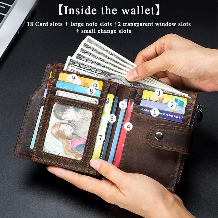 MsiDtsoy Leather Wallet for Men, with RFID Protection, Genuine Leather Wallet for Men, Cardholder, Wallet, Billfold, Vertical Leather Wallet, Vintage Leather Cardholder with Gift Box