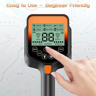 Металошукач для дорослих - акумуляторний, складаний, водонепроникний, з лопатою, рюкзаком, навушниками, професійний дизайн з LCD-дисплеєм (блакитне підсвічування), помаранчевий