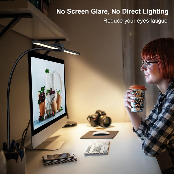 LED настільна лампа EppieBasic 24W з диммуванням, 80 см, кріпленням, захистом очей, регульованим шийним механізмом, таймером, чорного кольору