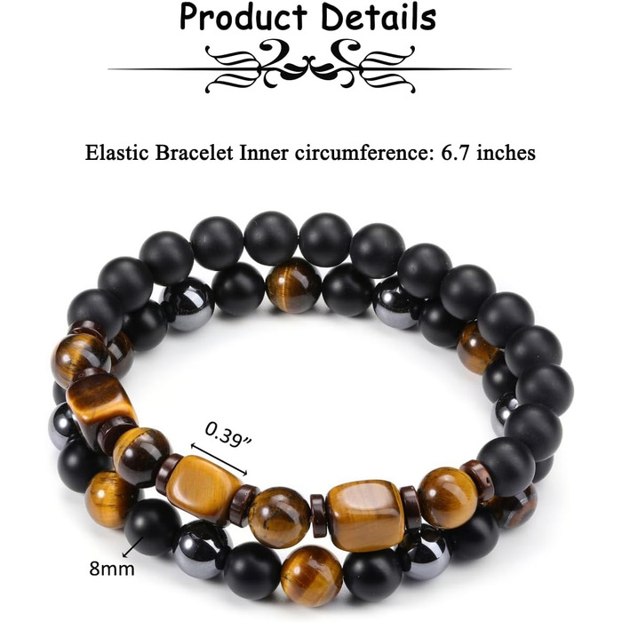 Чоловічий браслет з перлами та мінералами (набір 2 шт): тигрове око, гематит, чорний агат. Браслети з натурального каміння для чоловіків. Набір браслетів-чокерів з мінералами. Стильний аксесуар, духовний подарунок для чоловіка.