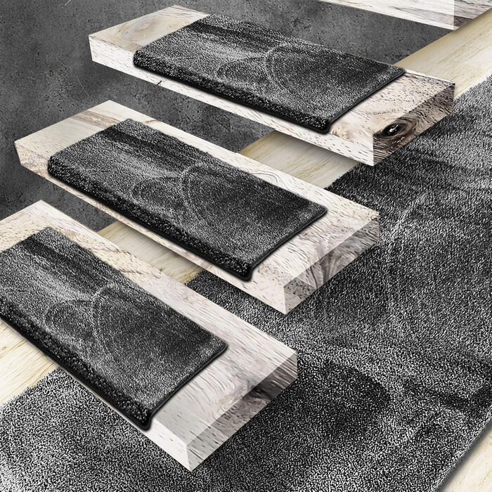 Casa Pura Non-Slip Stair Treads - 15 Piece Set | Soft, Plush Rugs for Indoor Stairs | Self-Adhesive, 65 x 23.5 x 1.3 cm