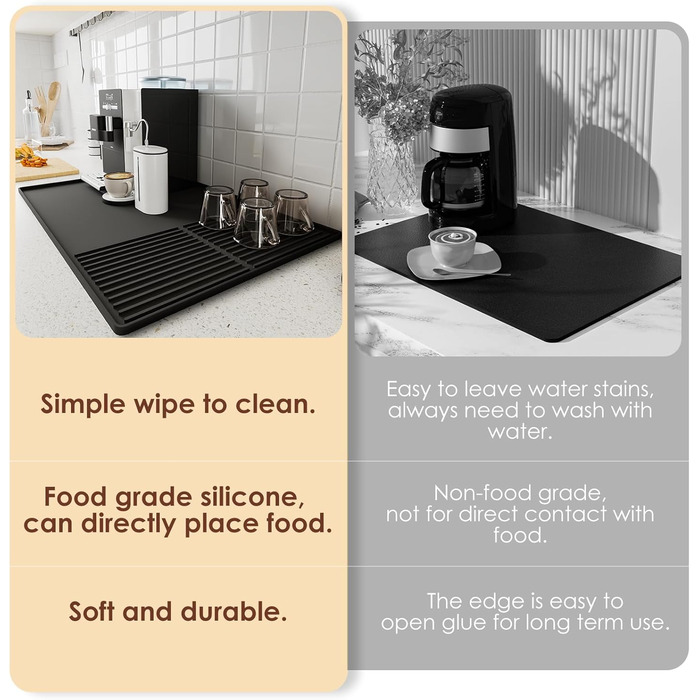 Силіконовий килимок під кавомашину з бортиками, 61 x 40.6 см, чорний | Захист стільниці, аксесуар для кавобару
