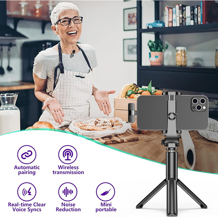 Беспроводной микрофон-зарядка Lavalier USB-C 2 в 1 для iPhone, шумоподавление KI, мини-микрофон для видеоблогинга, видео, подкастов, интервью, TikTok, YouTube - Черный (2 TX + 1 RX) (2 Mic для iOS)