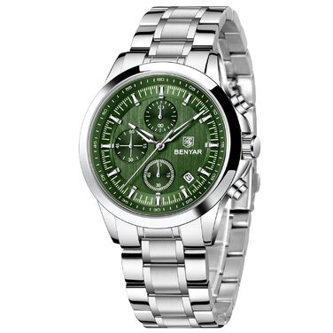 Годинник чоловічий BENYAR Chronograph Аналоговий кварц Водостійкий з підсвічуванням дати, стильний бізнес-годинник (сталь, зелений)