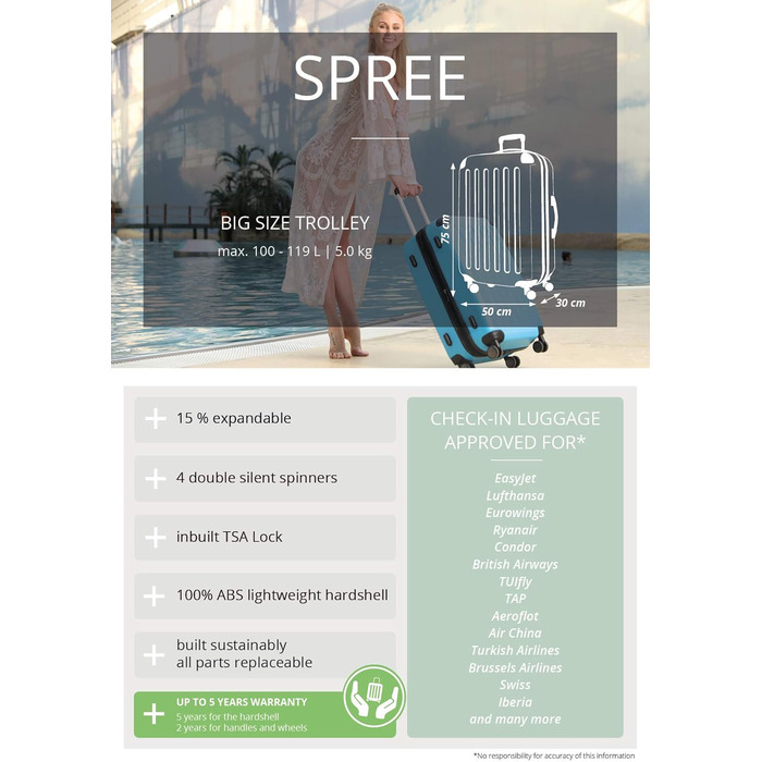 Чемодан Hartschalenkoffer Mitte - великий, TSA, 4 колеса, 77 см, 130 л, м'ятний колір