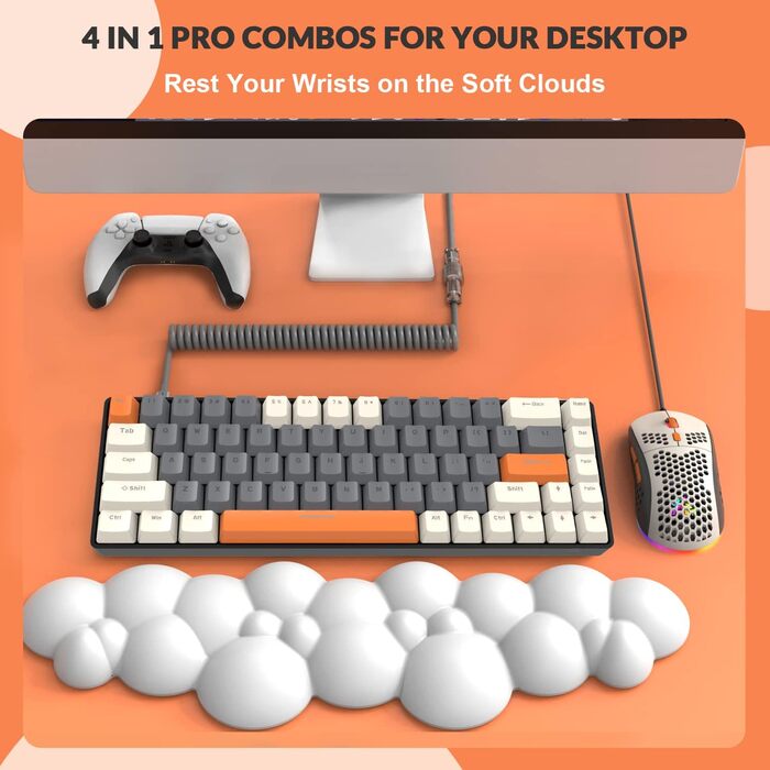 Ігровий комплект YINDIAO T8: механічна клавіатура 68 клавіш TKL + миша з RGB підсвічуванням, USB-C, 6400 DPI, для PC/PS5, сірий