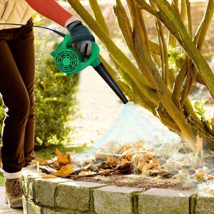 Fishtec - Mini Leaf Blower Electric - Reversible to Vacuum with Collection Bag - Cable Length 180 cm - 500 W - 40 cm - Green - Compact, Practical and Lightweight - Garden