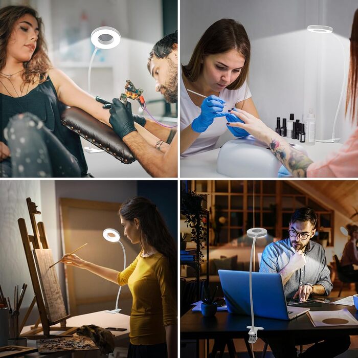 iZELL LED лампа для читання з гнучким 40см штангою, диммер, 3 режими, 10 рівнів яскравості, USB-зарядка, для читання та роботи