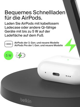 Belkin MagSafe 3-в-1 Бездротова Зарядка 15W для iPhone, Apple Watch та AirPods (Чорний)