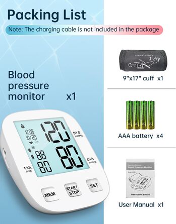 Тонометр на плече BP Blutdruckmessgerät: цифровий тонометр з регульованою великою манжетою 22-42 см, HOLFENRY тонометр на зап'ястя для дорослих та літніх людей