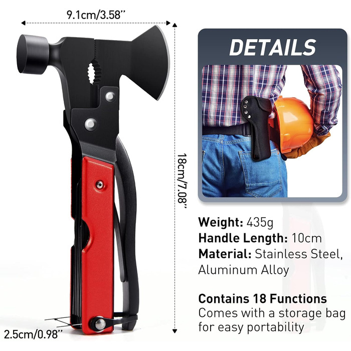 Мультитул BIIB 12 в 1: Подарунок для чоловіків на Різдво, День народження, кемпінг. Преміум якість, чорний (червоний)