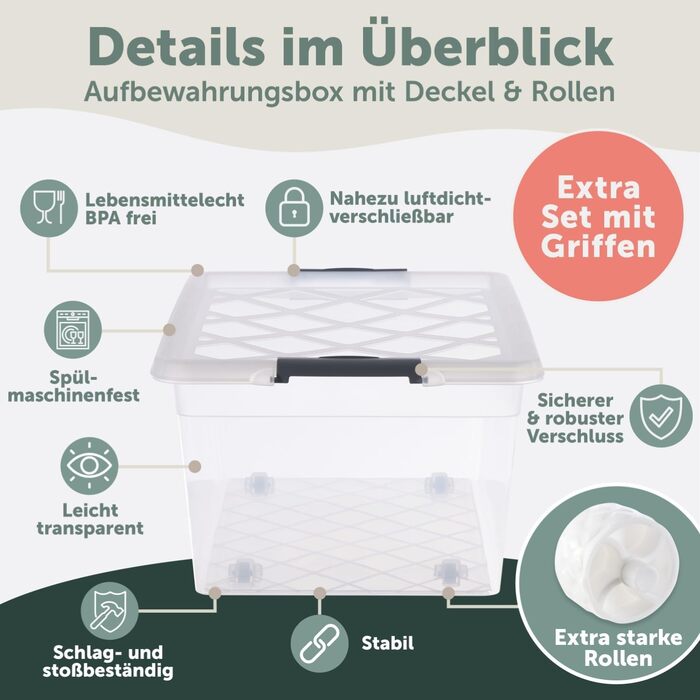 Blumtal Storage Box with Lid 32L Made of Plastic - Storage Boxes 36.5x36x26.5 cm - Storage Boxes Made of 100% New Material with Closure Clips - Storage Boxes with Lid (40 Liter, 4-Piece Set)