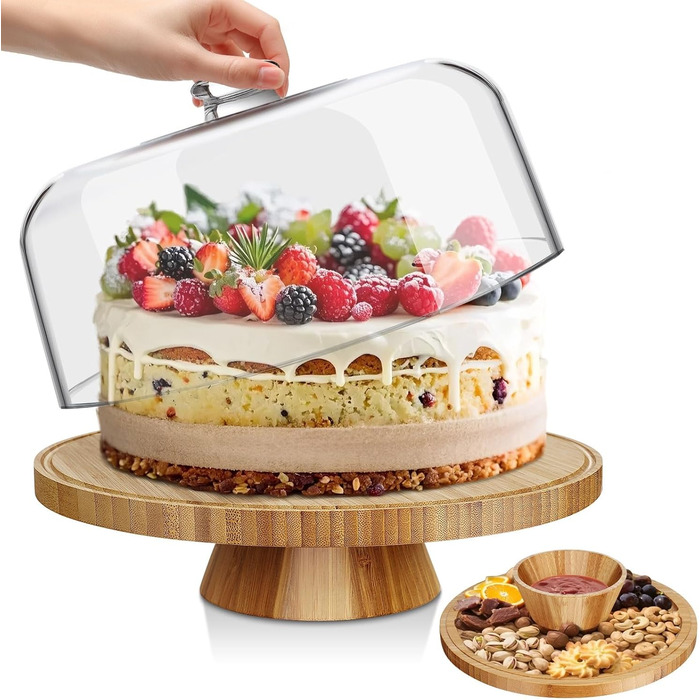 Підставка для тортів з кришкою, 6-в-1, дерев'яна, багатофункціональна. Ідеальна для декорування та подачі тортів.