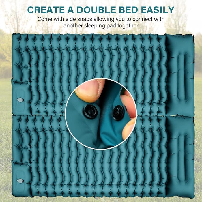 Надувний килимок для кемпінгу з вбудованою подушкою та помпою. Легкий, компактний, для відпочинку на природі, походів та подорожей. Зелений