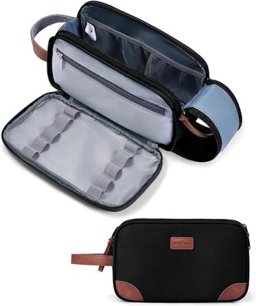 Чоловіча дорожня косметичка ECOHUB, водонепроникна, з відділенням для мокрого одягу, з ремінцями, з перероблених матеріалів, з подвійною блискавкою (Синьо-зелений, Чорний)