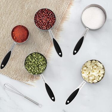 Measuring cup and measuring spoon set, stainless steel, 8 measuring cups, 10 measuring spoons, 1 level, 1 whisk, and 5 mini spoons, for dry and liquid ingredients, 25 pieces, multicolored