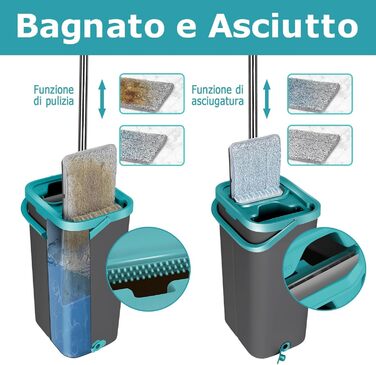 Masthome Mop Set with Bucket, 2-in-1 Mop Bucket, Flat Mop with 6 Microfiber Mop Pads, Hands-Free Mop Set and Bucket for Hardwood, Tile, Laminate, Marble, Floor Cleaning