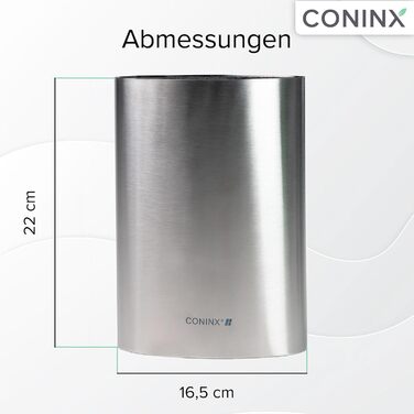 Coninx Knife Block without knives - Knife block with brush insert - Knife Block in Silver - Universal empty knife block stainless steel - Empty knife holder - Suitable for all kitchen knives