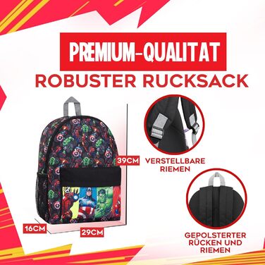 Дитячий рюкзак Marvel Spiderman з героями Marvel: Avengers, Iron Man та іншими. Ідеальний для школи, подарунок. Чорний, 40x30x16 см