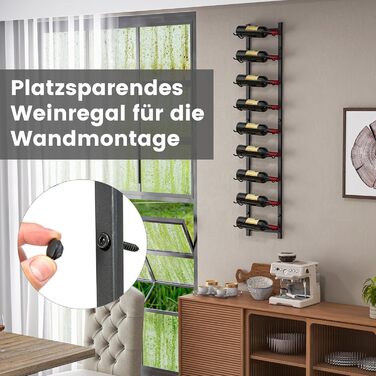 Стильна полиця для вина COSTWAY на стіну, металева, чорна, на 9 пляшок