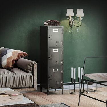 Metal locker with lockable doors, industrial steel cabinet for school, home, office, garage, H140*W38*D46 cm (3 doors)