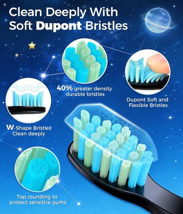 Звукова зубна щітка Schallzahnbürste для дорослих, 8 насадок, 40000 об/хв, 5 режимів, до 30 днів роботи, швидка зарядка, IPX7 водонепроникна, чорна