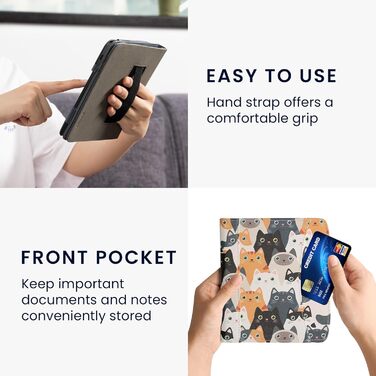 Чохол-книжка kwmobile для Pocketbook Era/Era Color з кишенею та лямкою - з зображенням жінки, що читає, чорно-бежевий (коти)