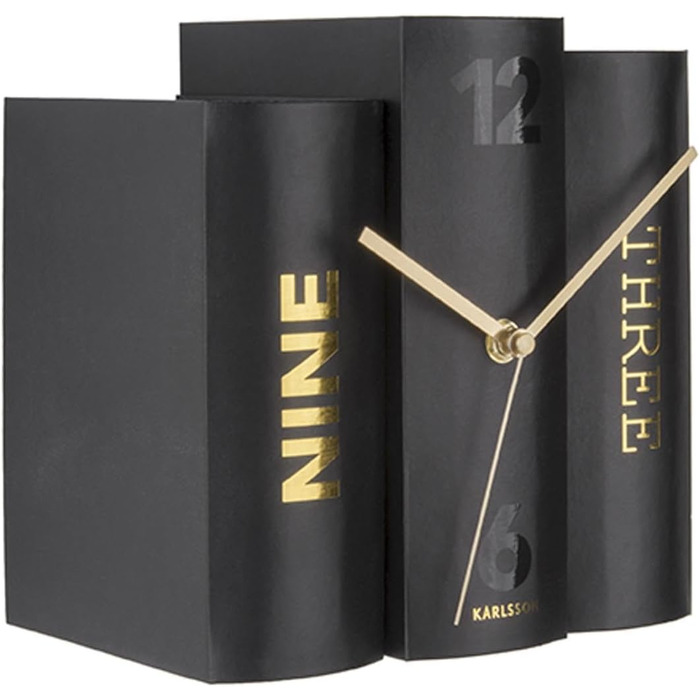 Karlsson KA5628 Table Clock, Trompe-l'oeil Books, Book, Stiff Cardboard and Metal, H20 x 20 x 15 cm (Standard Size, Black)