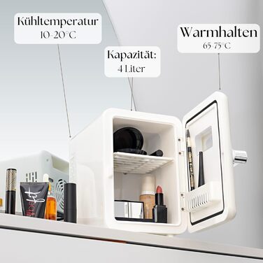 Zilan 2в1 Міні-холодильник: охолодження та підігрів, 4 літри, з підсвіткою. Косметичний холодильник для макіяжу та догляду. Компактний кухонний холодильник
