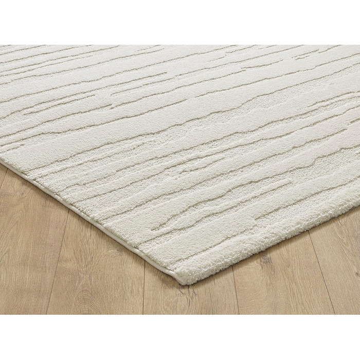 Килим Everest - сучасний коротковорсовий килим для вітальні та спальні з ефектом висоти-низькості, 3D-ефект, висока щільність ворсу та приємна м'якість, абстрактний дизайн, кремовий, 80 x 150 см