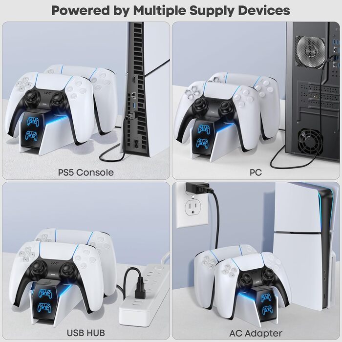 Зарядна станція для контролерів PS5 OIVO - швидка зарядка, з адаптером живлення EU, сумісна з PlayStation 5, білий колір
