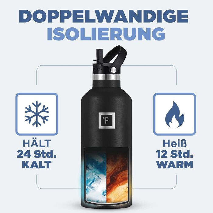 Термос-пляшка IRON °FLASK з нержавіючої сталі з 3 кришками - ізольована, герметична, для спорту, школи, фітнесу, кемпінгу. Без BPA