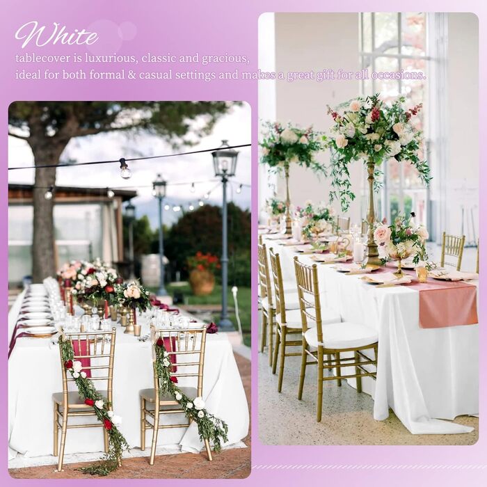 6-Pack White Rectangular Polyester Tablecloth 60 x 102 Inches Polyester Fabric Tablecovers, for Indoor and Outdoor 6 Ft Rectangular Tables, Wedding, Birthday, Party, Table Decoration (152X260cm)