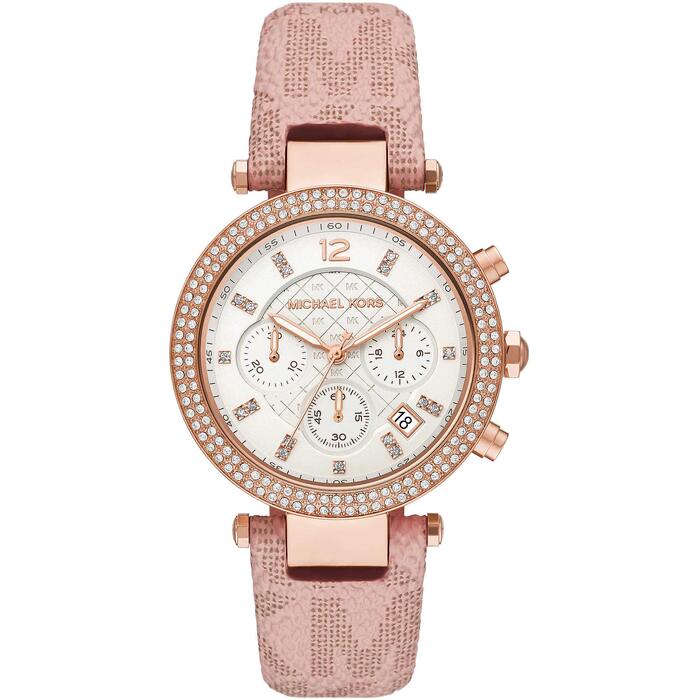 Жіночий годинник Michael Kors Parker кварцовий хронограф зі сталевим ремінцем, 39мм, світло-рожевий та рожеве золото