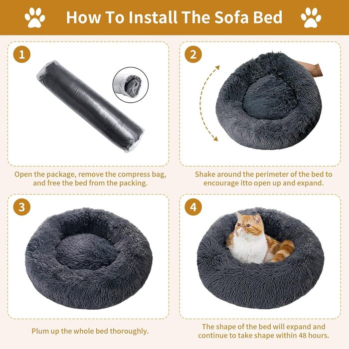 Килимок для котів та собак 50/60 см, м'який, плюшевий, круглий, з антиковзаючим покриттям, легко миється