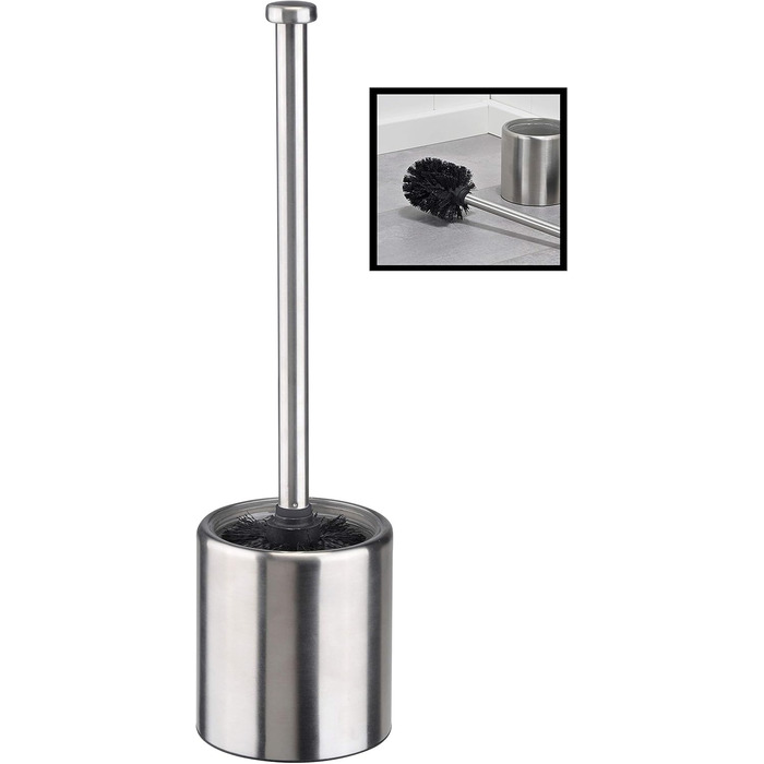 Набір для туалету Bambelaa: щітка для унітазу, гачок, контейнер з нержавіючої сталі, скло, чорний, срібний (10 x 36,5 см)