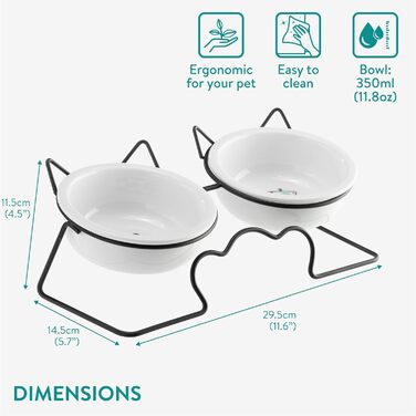 Набір мисок для тварин Navaris (2 шт.) - миски для котів та собак, кераміка, 350 мл, білий/чорний