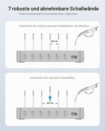 Зарядна станція SooPii USB, 6 портів 50W, з кабелями та тримачем для iWatch, біла (срібло)