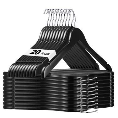 Дерев'яні вішалки для одягу HOUSE DAY, 20 шт., чорного кольору, широкі (44,5 см), з натурального дерева, обертаються, для сорочок, костюмів та курток