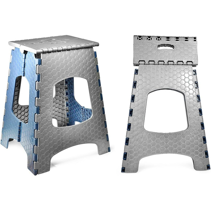 Складний стілець Stark 44 см – табурет до 120 кг, з ручкою, неслизький для кухні, ванної, саду та майстерні, компактний (Сіро-блакитний)