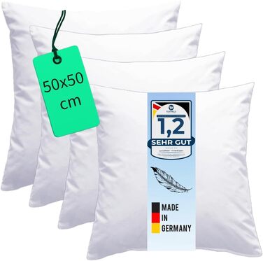 Luxusfeder 4-Pack Sofa Cushions 50x50 cm - Feather Filling 650g - Cover 100% Cotton - Feather Cushion - Cushion Filling - Cushion Insert - Inner Cushion - Öko-Tex