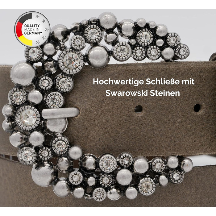 Жіночий шкіряний ремінь AnnaMatoni з розкішною стразовою пряжкою 4 см, Німеччина, сірий (100 см)