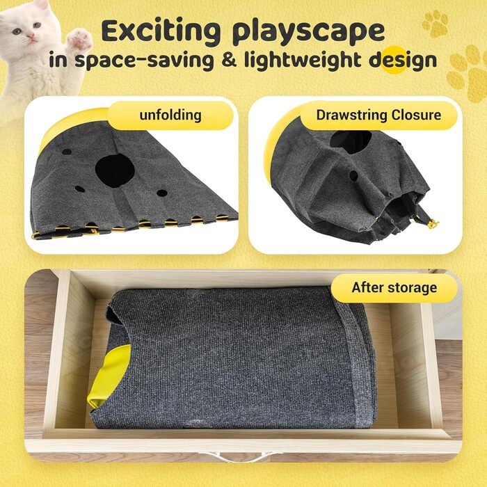 Килимок-іграшка для котів з тунелем, інтерактивна іграшка-центр активностей, розвиваюча іграшка для котів, килимок-іграшка для котів (L)