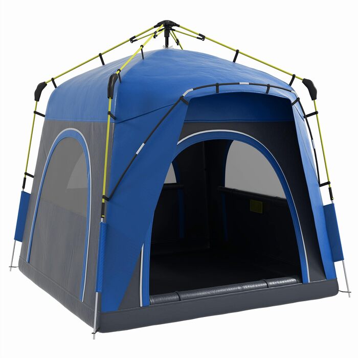 Намет Outsunny Pop-Up для 3 осіб, блакитний: сімейний кемпінговий намет з UV 50+ захистом, 4 двері, водонепроникність 1000 мм