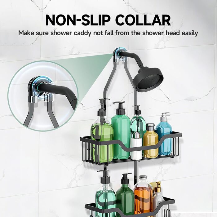 Поличка для душу без свердління, чорна. Настінна поличка для душу з 3 кошиками для шампуню та гелю для душу (Стиль B)